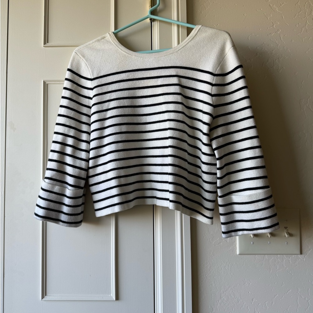 Maje Montreal cropped Lace up Striped Knit sweater Size 2 - Picture 2 of 6